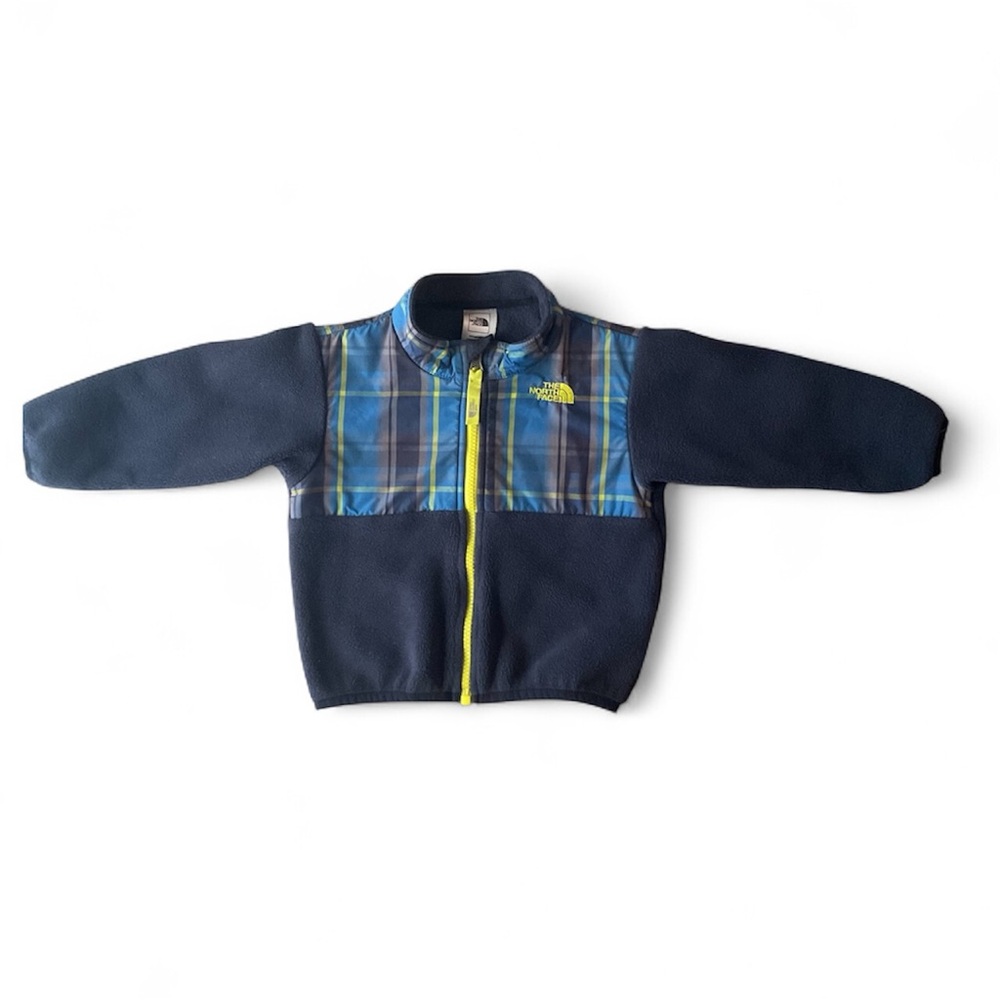 The north face baby boy Sz 12- 18 months Denali jacket blue with plaid print